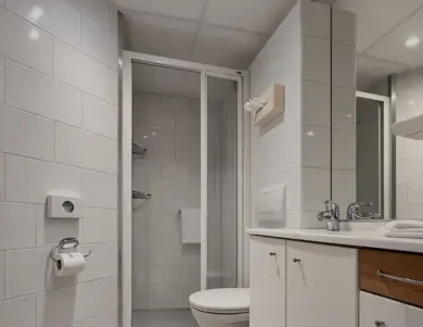 Sanitaire voorzieningen bij eenpersoonskamer in Hotel de Werelt Garderen